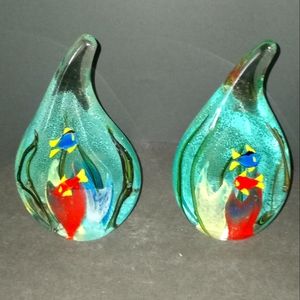 Two 7 inch water drop aquarium paperweights/art glass